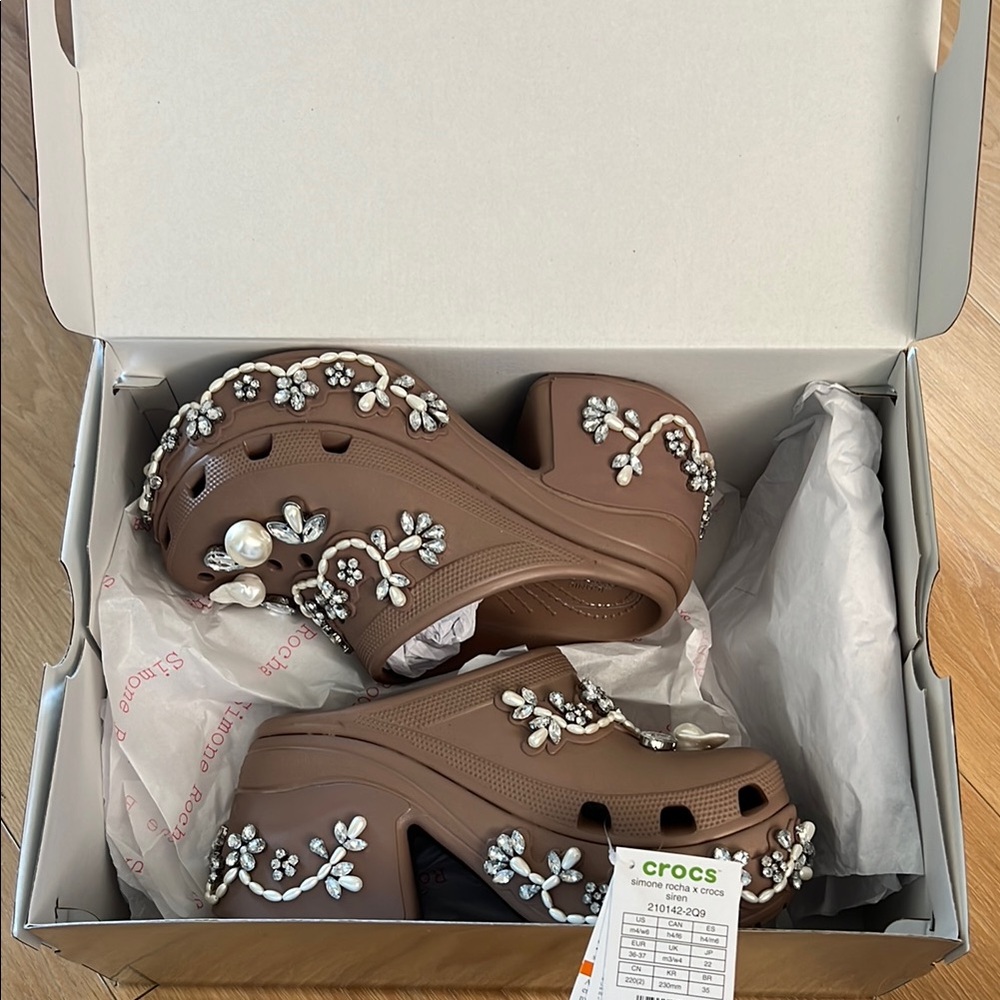 Crocs x Simone Rocha Siren latte Embellished wedge Clogs